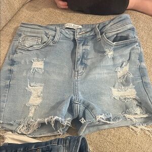 Judy Blue Light Wash Distressed Frayed Hem Denim Shorts